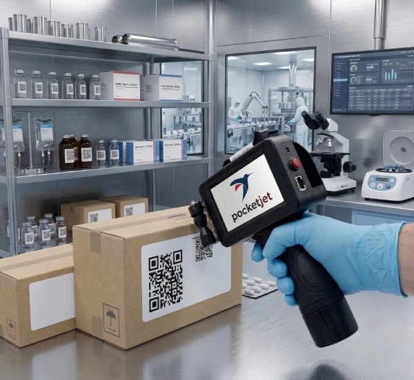 Marcador Láser Compacto PocketJet en blister farmacéutico